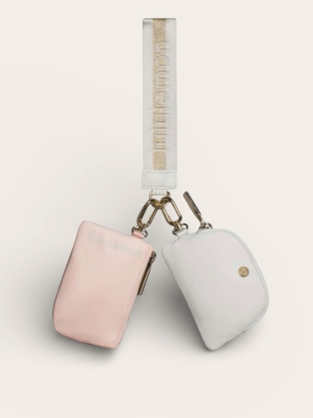 lululemon athletica Dual Pouch Wristlet in Blush Pink & White with Gold Hardware